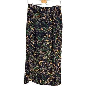 Pendleton Vintage Tropical Botanical Leaf Print Midi Skirt Navy Green Gold Sz 10